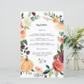 Pumpkin Elegant Herfst Floral Wedding Menu Kaarten (Staand voorkant)