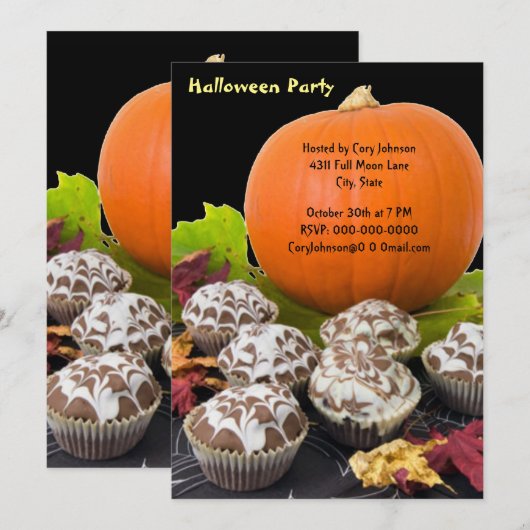 Pumpkin en Cupcakes Halloween Party Invitation Kaart (Voorkant / Achterkant)