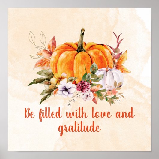 Pumpkin en Flowers Gratitude Quote Poster (Voorkant)