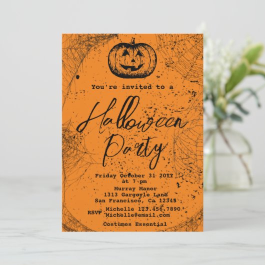 Pumpkin en spinweb Halloween Party Kaart (Staand voorkant)