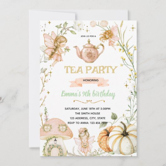 Pumpkin Fairies Tea Party Birthday Invitation (Devant)