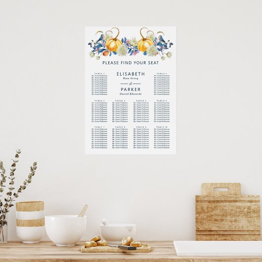 Pumpkin Fall Wedding Seating Chart Poster (Keuken)