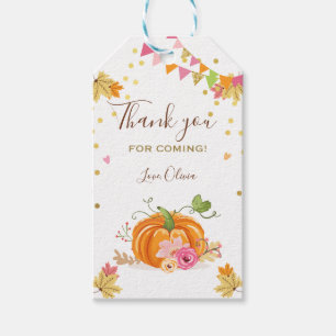 Pumpkin Favor Tags herfst bladeren roze Floral Cadeaulabel