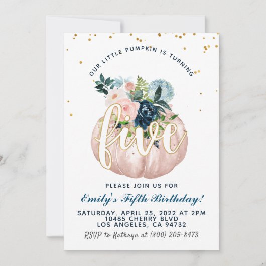 Pumpkin Fifth Birthday Invitation Kaart (Voorkant)