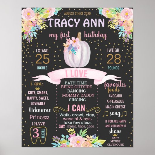 Pumpkin First Birthday-alkbordbord Poster (Voorkant)