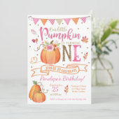 Pumpkin First Birthday Invitation, Autumn Herfst Kaart (Staand voorkant)