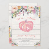 Pumpkin First Birthday Invitation Floral Rustic Kaart (Voorkant / Achterkant)