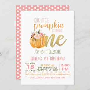 Pumpkin First Birthday Invitation - Girl #2 Kaart