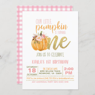 Pumpkin First Birthday Invitation - Girl #3 Kaart