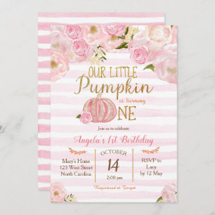 Pumpkin First Birthday Invitation Girl Kaart