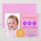 Pumpkin First Birthday Invitation Kaart (Voorkant / Achterkant)