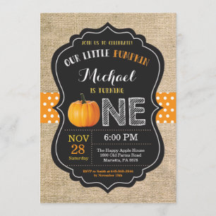 Pumpkin First Birthday Invitation Oranje Burlap Kaart