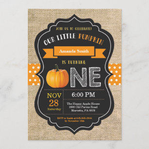 Pumpkin First Birthday Invitation Oranje Burlap Kaart