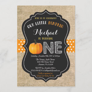Pumpkin First Birthday Invitation Oranje Burlap Kaart