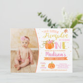Pumpkin First Birthday Invitations Autumn Herfst Kaart (Staand voorkant)