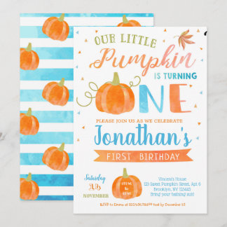Pumpkin First Birthday Invitations for Boy 1st Kaart