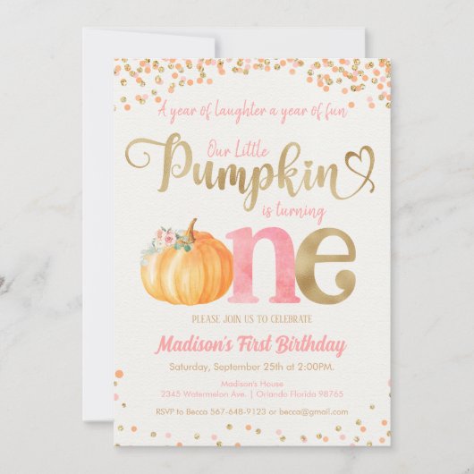 Pumpkin First Birthday Kaart (Voorkant)