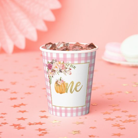 Pumpkin First Birthday Paper Cup - Florence Pink P Papieren Bekers (Insitu)