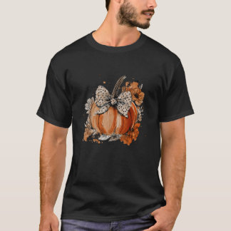 Pumpkin Floral Autumn Fall Season Wildflower  T-shirt