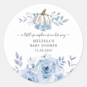 Pumpkin Floral Baby shower Dusty Blue Ronde Sticker