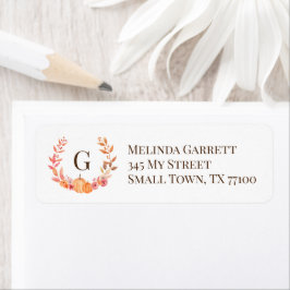 Pumpkin Floral Initiaal Monogram Herfst Thanksgivi Etiket