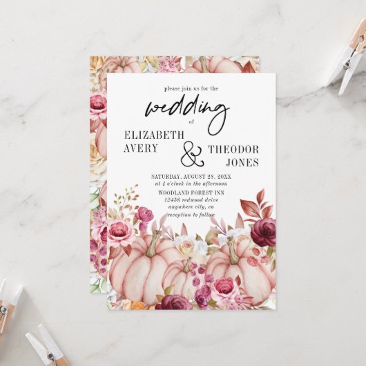 Pumpkin Floral Wedding Invita Kaart (Voorkant / Achterkant in situ)