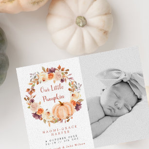 Pumpkin Floral Wreath Photo Birth Aankondiging