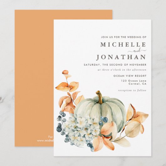 Pumpkin & Florals Weddenschap Uitnodiging tot valk (Voorkant / Achterkant)