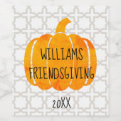 Pumpkin Friendsgiving Aangepaste naam Wijn Etiket (Enkel label)