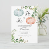 Pumpkin Gender Reveal Greenery Invitation Kaart (Staand voorkant)