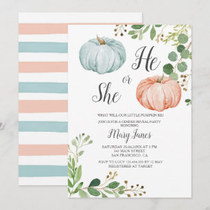 Pumpkin Gender Reveal Greenery Invitation Kaart