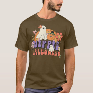 Pumpkin Ghost Boo 60s 70s Hippie Halloween Groovy T-shirt