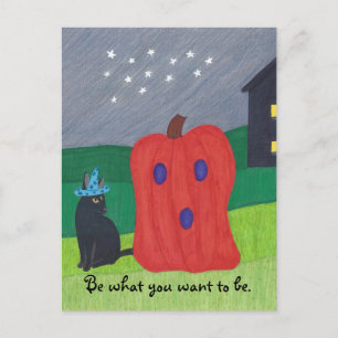 Pumpkin Ghost en Wizard Cat Halloween Briefkaarten