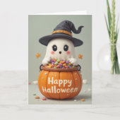 Pumpkin Ghost Halloween Sweet Ghostly Groetjes Kaart (Voorkant)