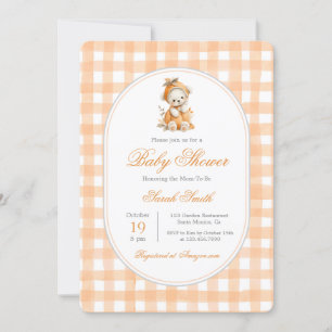 Pumpkin Gingham Baby shower Girl Kaart