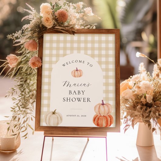 Pumpkin Gingham Baby shower Welkom Poster