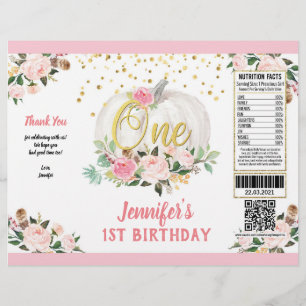 Pumpkin Girl 1st Birthday Pink Chip Bag Wrapper Flyer