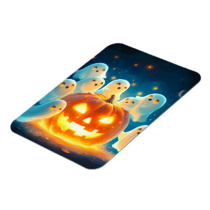 Pumpkin Glow Ghost Party Waterverf Magneet