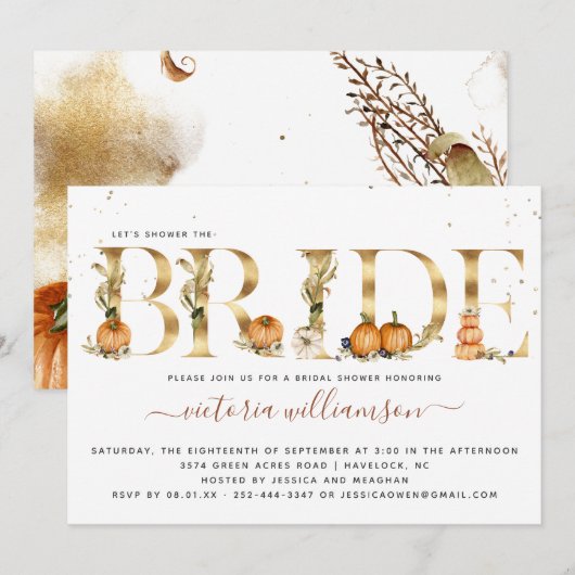 Pumpkin Gold Elegant Autumn Vrijgezellenfeest Kaart (Voorkant / Achterkant)