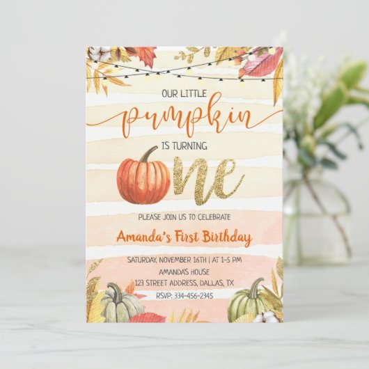 Pumpkin Gold Herfst Oranje Eerste verjaardag Uitno Kaart (Staand voorkant)