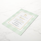 Pumpkin Green Gingham Baptism Gold Foil Invitation Folie Uitnodiging (Gedraaid)