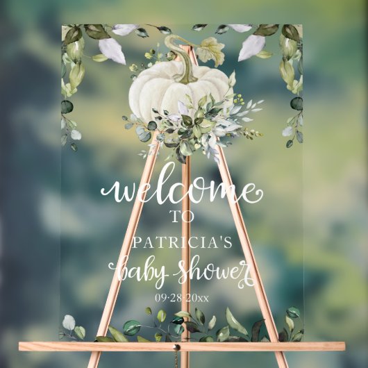 Pumpkin Greenery Fall Baby Shower Welcome Sign Acryl Bord (Neutraal)