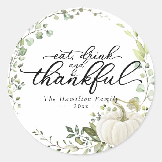 Pumpkin Greenery Wreath Thanksgiving Dinner Ronde Sticker (Voorkant)