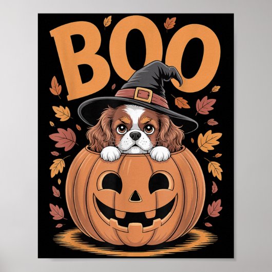 Pumpkin Halloween Cavalier King Charles Spaniel Poster (Voorkant)
