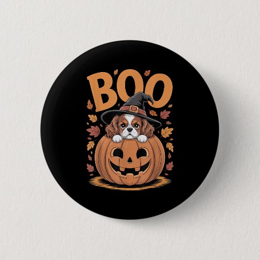 Pumpkin Halloween Cavalier King Charles Spaniel Ronde Button 5,7 Cm (Voorkant)
