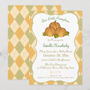 Pumpkin Harlequin Gold Twins Baby shower Kaart