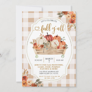Pumpkin Harvest Brown Gingham Herfst Y'all Party Kaart
