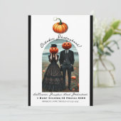 Pumpkin Head Halloween Herfst Foto Kaart (Staand voorkant)