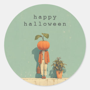 Pumpkin Head Surreal Portrait Ronde Sticker