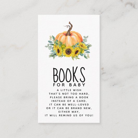 Pumpkin Herfst Baby shower Books for Baby Informatiekaartje (Voorkant)